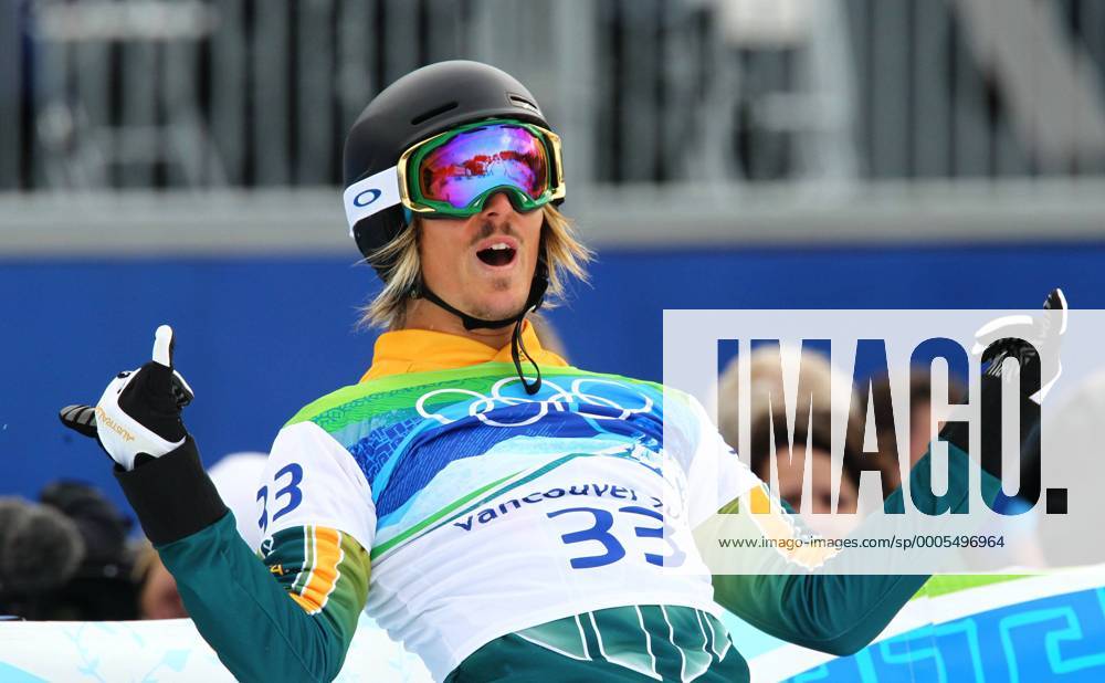 Feb. 15, 2010 - Vancouver, British Columbia, Canada - Alex Pullin from Australia reacts after finishing a qualifying round in the Men s Snowboard Cross at Cypress Mountain on February 15, 2010. - ZUMA o0 Jubel Freude