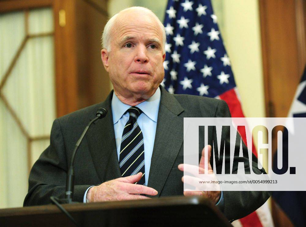 Sen. John McCain (R-AZ) speaks during a joint press availability with Prime Minister Julia Gillard of Australia on Capitol Hill in Washington on March 8, 2011. WAP20110308328