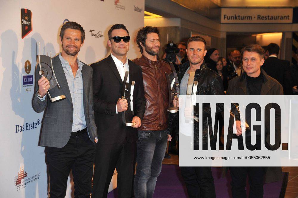 Take That - L-R: Jason Orange, Robbie Williams, Howard Donald, Gary Barlow, Mark Owen, bei der Verleihung vom Musikpreis Echo in Berlin am 24.03.2011 Echo Verleihung 2011