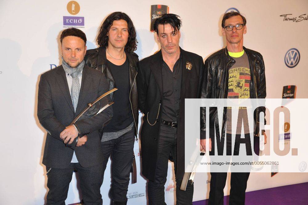 Die Band Rammstein - L-R: Paul Landers, Christoph Schneider, Till Lindemann, Christian Flake Lorenz bei der Verleihung vom Musikpreis Echo in Berlin am 24.03.2011 Echo Verleihung 2011