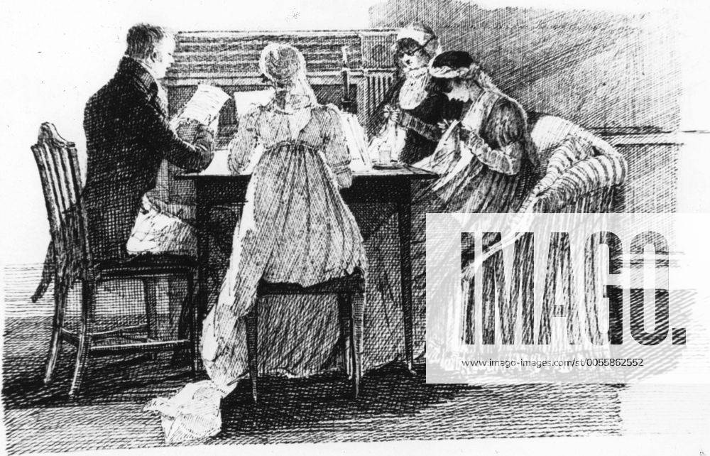Reading and Sewing 1804 Mono Print !AUFNAHMEDATUM GESCHÄTZT! UnitedArchives0708226