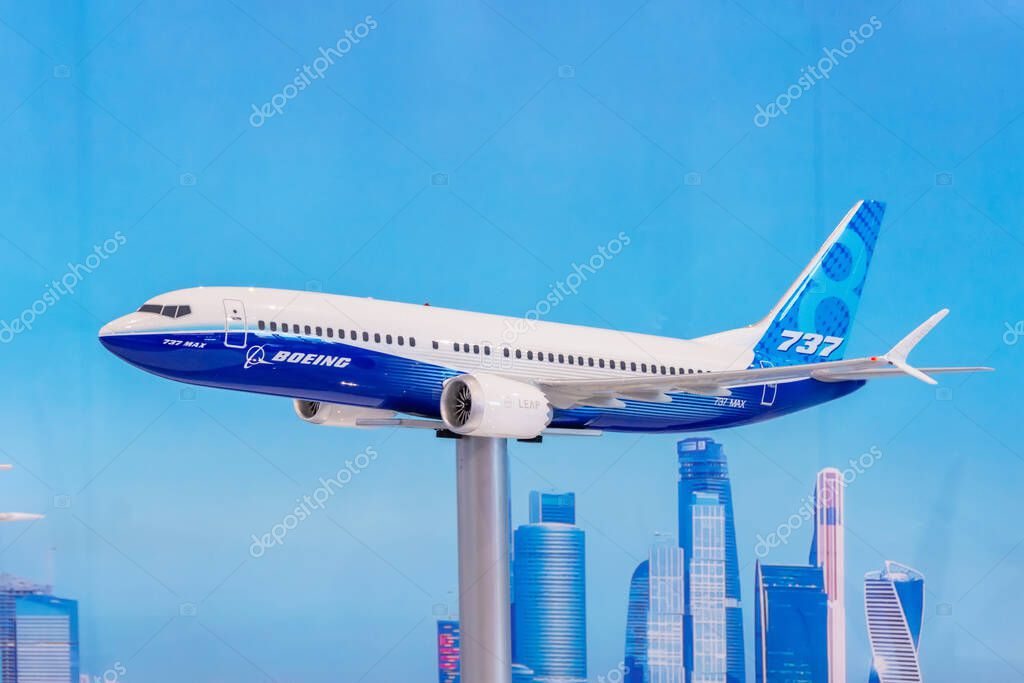 Exhibition models boeing aircraft 737 max. Russia. Moscow. 22 July 2021