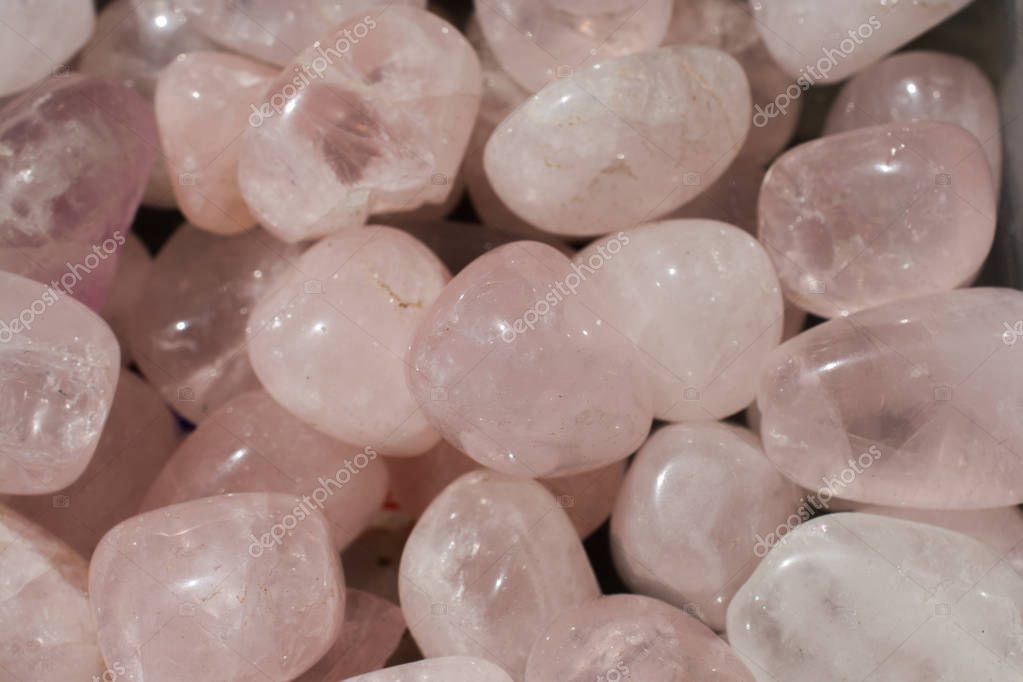 Tumbled Rose Quartz gem stone as mineral rock specimen