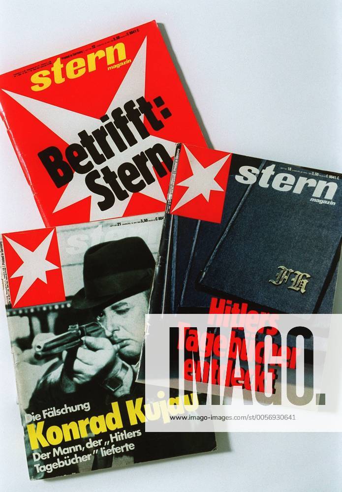 Feature Symbol: stern 02 03 thg Medien Journalismus Zeitschrift Illustrierte Magazin Heft Titelfoto Titelbild Titelmotiv Titel Aufmacher Story Knüller Skandal Affäre Schwindel Fälschung gefälschte gefälscht Hitlertagebücher Tagebücher von Adolf Hitler Konrad Kujau Fälscher Schwindler Betrüger Kunstfälscher Imageverlust 23.04.1983 Gerd Heidemann Reporter Journalist hoch Feature Symbol