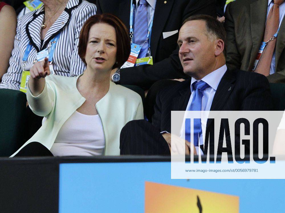 Australian Open 2012, Melbourne Park,ITF Grand Slam Tennis Tournament . Damen Finale,Premierministerin Julia Gillard als Zuschauer auf der Tribüne, Querformat,