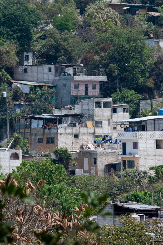 GUATEMALA , GUTEMALA CITY March 19, 2018. Guatemala City, favela type housing near downtown. Poor houses in Guatemala, showing poverty and lack of economic resources. EDITORIAL