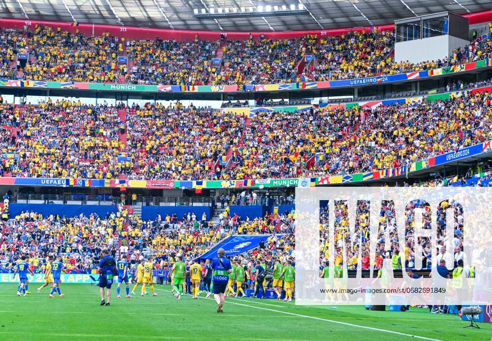 Overview in the stadium during the break during the UEFA EURO 2024 Group E match between Romania and Ukraine, Munich Football Arena on June 17, 2024 in Munich, Germany Photo by general internal view of the stadium during the UEFA EURO 2024 Group E match between Romania and Ukraine at Munich Football Arena on June 17, 2024 in Defodi-