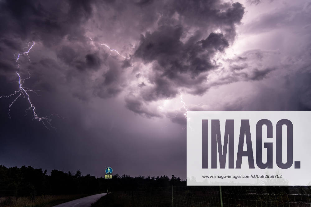 Dramatic thunderstorms in the district of Leipzig Lightning flashes through the sky Storm Lightning
