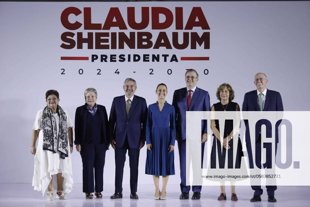 From left to right Ernestina Godoy (Legal Advisor), Alicia Barcena (Secretary of Environment), Juan Ramon de la Fuente (Secretary of Foreign Affairs), Claudia Sheinbaum (Virtual President Elect), Marcelo Ebrard (Secretary of Economy), Rosaura Ruiz (Secretary of Science, Humanities, Technology and Innovation) and Julio Berdegue (Secretary of Agriculture), members of the Official Cabinet of the Presidency. Mexico City Mexico - ZUMAs310 20240620_zip_s310_010