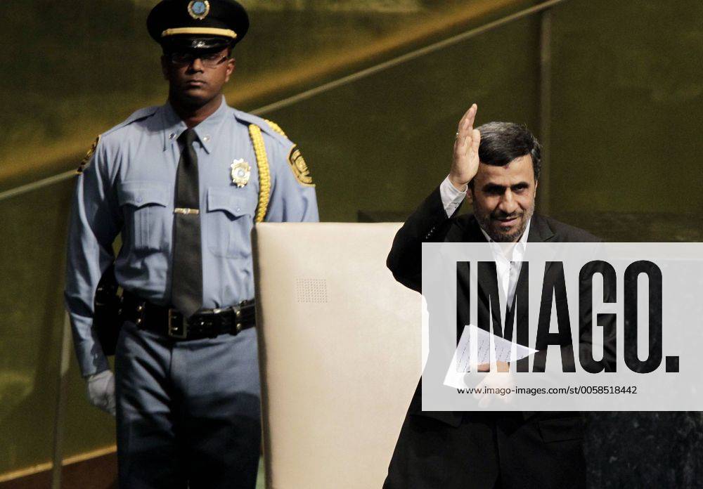 His Excellency Mahmoud Ahmadinejad, President of the Islamic Republic of Iran waves after he addresses the United Nations at the 67th United Nations General Assembly in the UN building in New York City on September 26, 2012. NYP20120926120
