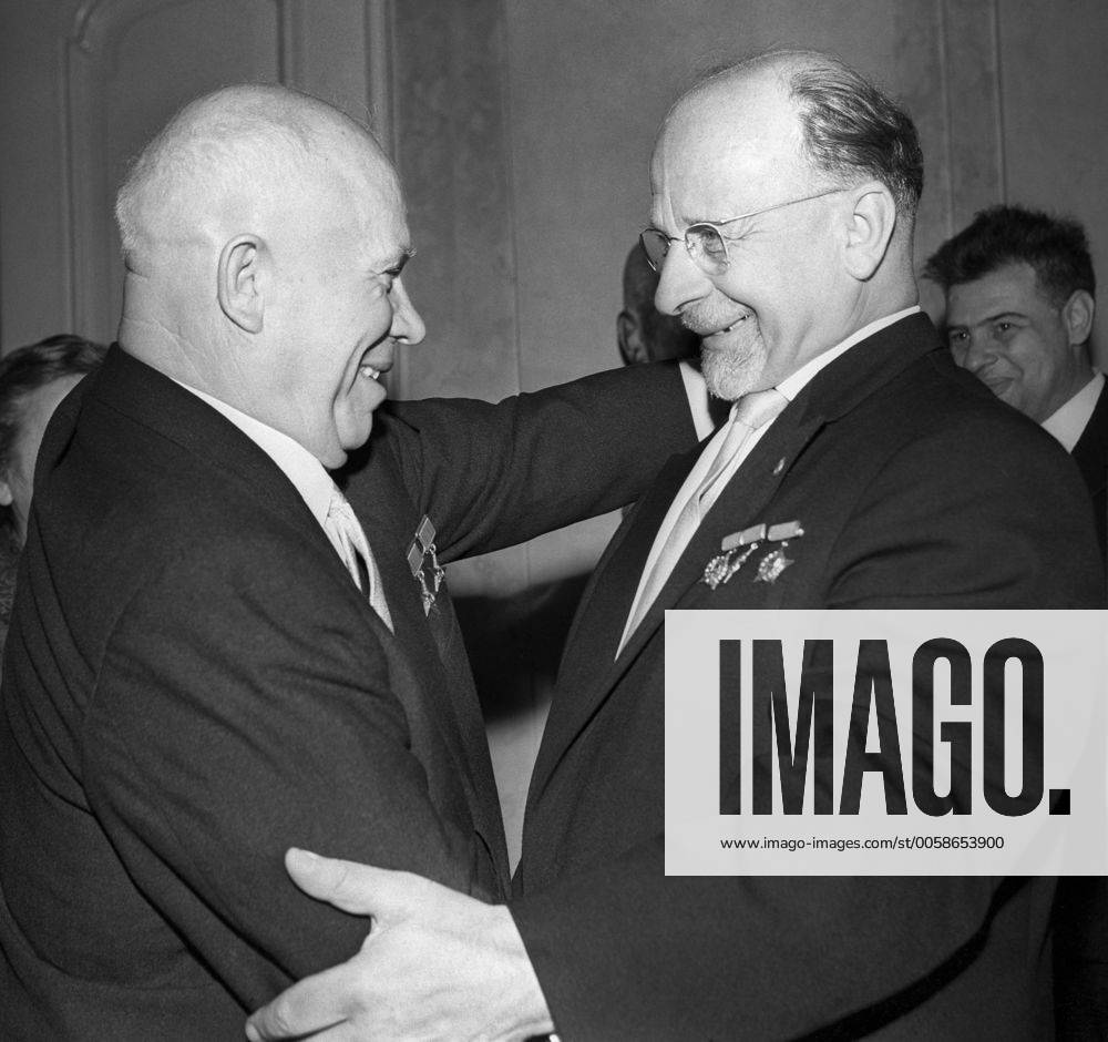 ITAR-TASS: GERMAN DEMOCRATIC REPUBLIC, BERLIN. First Secretary of the Communist Party of the Soviet Union Nikita Khrushchev (L) and Chairman of the Council of State of the German Democratic Republic Walter Ulbricht. TASS_1544589