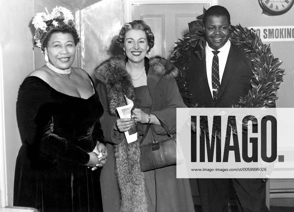 IMAGO ICONS: Ella Fitzgerald Jazz greats at the Royal Albert Hall, London, 23rd February 1955. Ella Fitzgerald, Vera Lynn and Oscar Peterson. UnitedArchives00499560