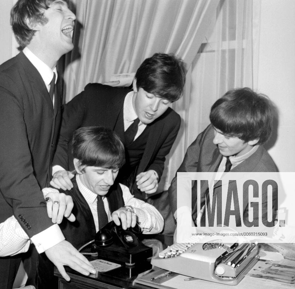 New York: Beseiges by fans in the Plaza Hotel here, The Beatles find that the telephone is the safest link with the outside world. The four Merseyside Lads, (left-right) Ringo Starr, John Lennon, Paul McCartney and George Harrison, are pictured in their hotel room on Saturday. Later McCartney, Lennon and Starr managed to duck the fans and spend some time sightseeing in nearby Central Park. George was confined to bed with a cold and sore throat, but managed to make a sufficient enough recovery to appear on the Ed Sullivan T.V. Show last night. 10 february 1964 Â UnitedArchives01014648