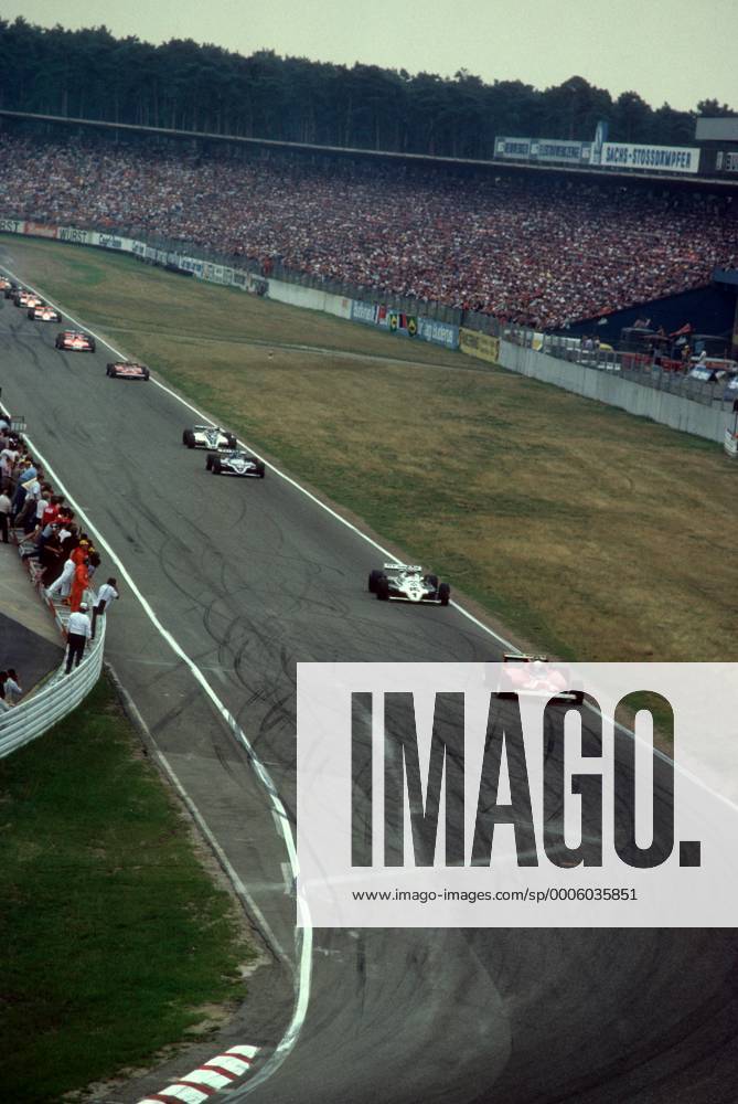 GP von Deutschland 1981 in Hockenheim: Didier Pironi (Frankreich Ferrari) vor Alan Jones (Australien Williams Ford) - Motorsport Grand Prix Herren Großer Preis von Deutschland 1981, Formel 1 WM, F1, F, GP Totale Hockenheimring Hockenheim