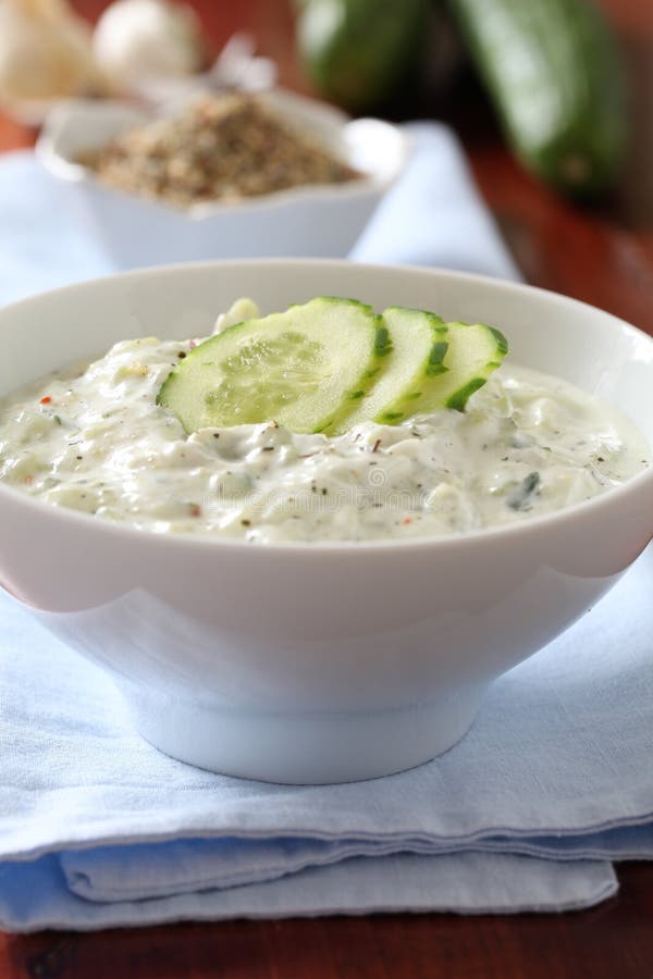 Tzatziki, Greek yogurt sauce with cucumbers, dill and garlic, known as tarator or snezhanka in Bulgaria or zaziki in Turkey. Shallow DOF