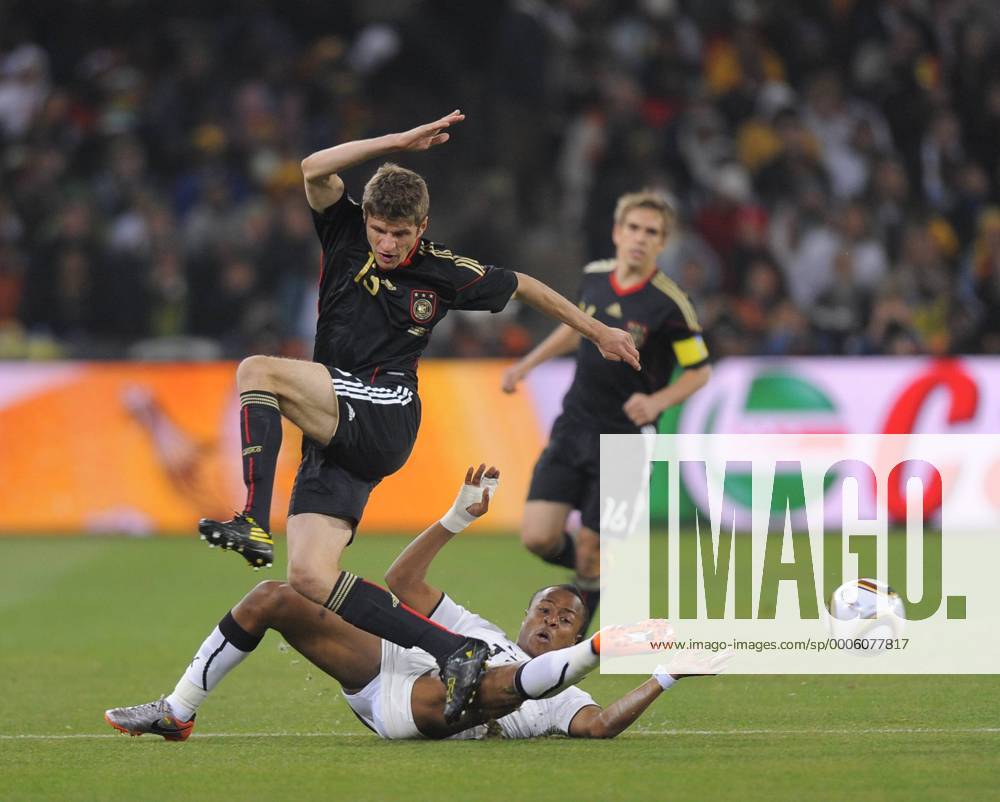 Thomas Mueller (L) of Germany tackled by Andre Ayew FIFA World Cup 2010 Group D Ghana v Germany 23rd June, 2010 . Dede o0 DFB