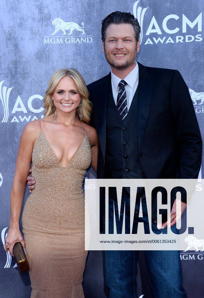(L-R) Musicians Miranda Lambert and Blake Shelton attend the 49th annual Academy of Country Music Awards held at the MGM Grand Arena in Las Vegas, Nevada on April 6, 2014. The show will be broadcast live on CBS. LVP2014040683