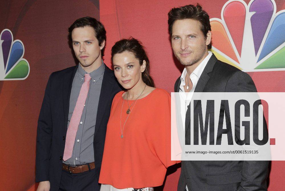 Jake Robinson, Anna Friel and Peter Facinelli arrive on the red carpet at NBC s Upfront Presentation at the Jacob Javitz Center in New York City on May 12, 2014. NYP20140512169