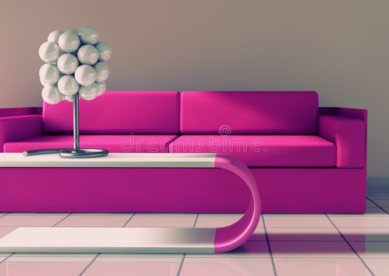 Modern interior, 3d interior architecture.Modern sofa and table in pink toned