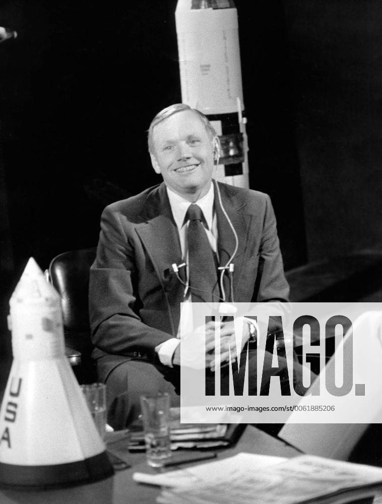 Paris, France - The first man in the moon, NEIL ARMSTRONG was answering all the questions of the audience of a French TV show Les dossiers de l ecran (the file of the screen) celebrating the 10th anniversary of the moon conquest. The picture shows Neil during the show is Paris. Paris France - ZUMAk09