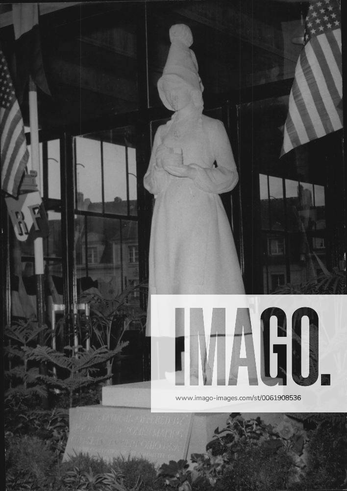Oct. 06, 1956 - Marie Harel Who Invented Camembert Has New Statue In Native Town: Marie Harel, A French peasant woman who made, as the story goes, the first camembert in the XVIII century, had a statue had a statue in her native town vimoutiers (Normandy) before the war. This statue was destroyed during the air raids, a new one was unveiled the other day on the same spot to the Glory of the inventor of the famous French cheese. Photo shows The new statue of Marie Harel erected at vimoutiers, Normandy. - ZUMAk09