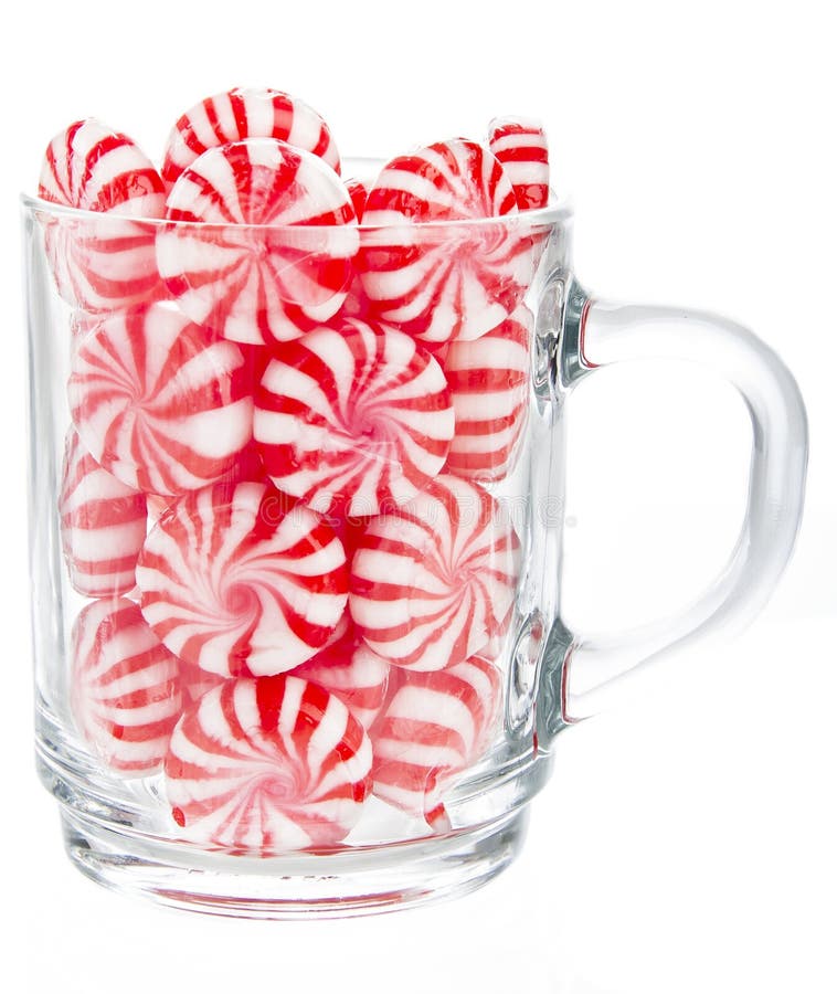 Cup of candy, Hard red and white candy mints in a transparent cup