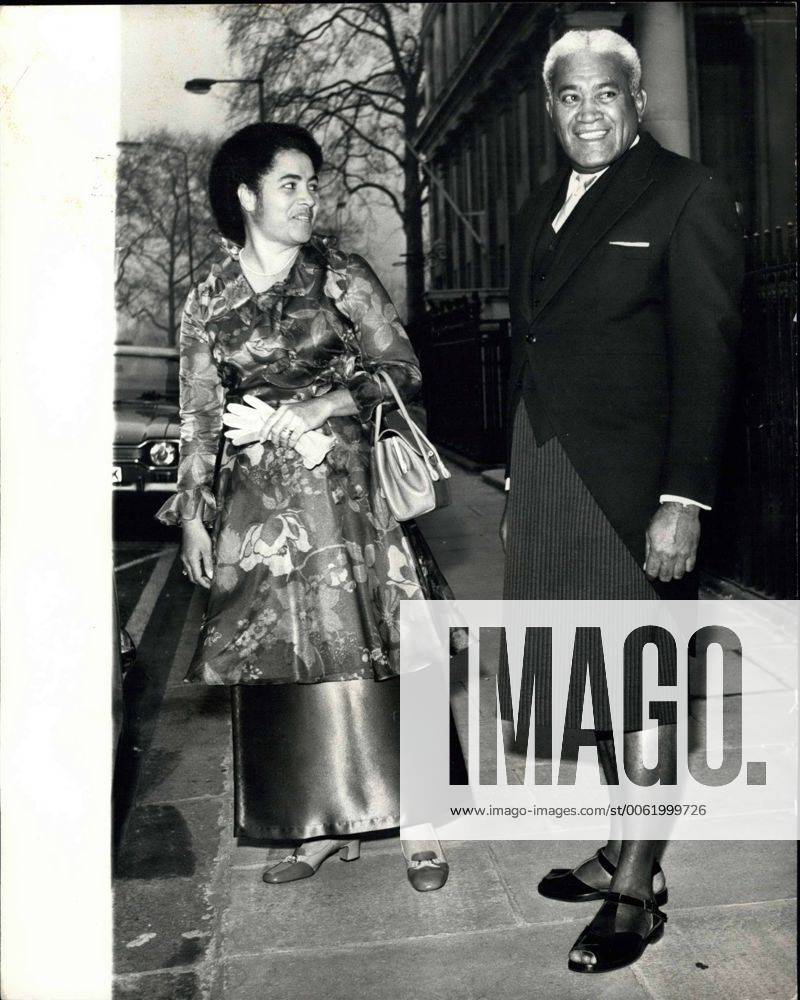 Nov. 21, 1972 - Fiji s New Governor-General Ratu Sir George Cakobau Is Knighted By The Queen: Fiji s new Governor General Ratu Sir George Cakobau, went to Buckingham Palace this morning with his wife to receive his Knighthood from H.M. The Queen. Photo shows Ratu Sir George Cakobau seen leaving for the Palace with his wife Adi Lady Lealea today. - ZUMAk09