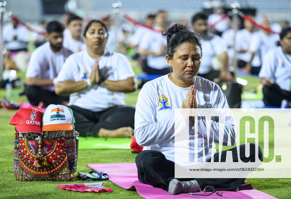 UN International Day of Yoga in Doha People perform in the yoga event organised by the Indian embassy in collaboration with Indian Cultural Centre and Indian Sports Centre at the Asian Town Cricket Stadium to mark the 10th UN International Day of Yoga in Doha, Qatar on June 21, 2024. DOHA Qatar