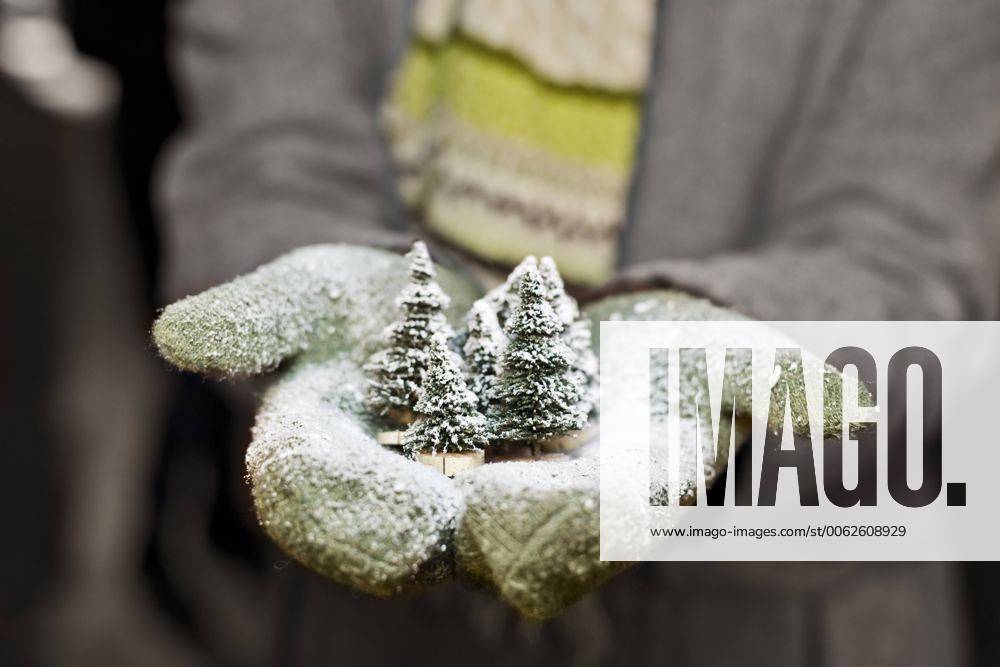 Young woman with gloves holding Christmas decoration, partial view model released CLPF000052