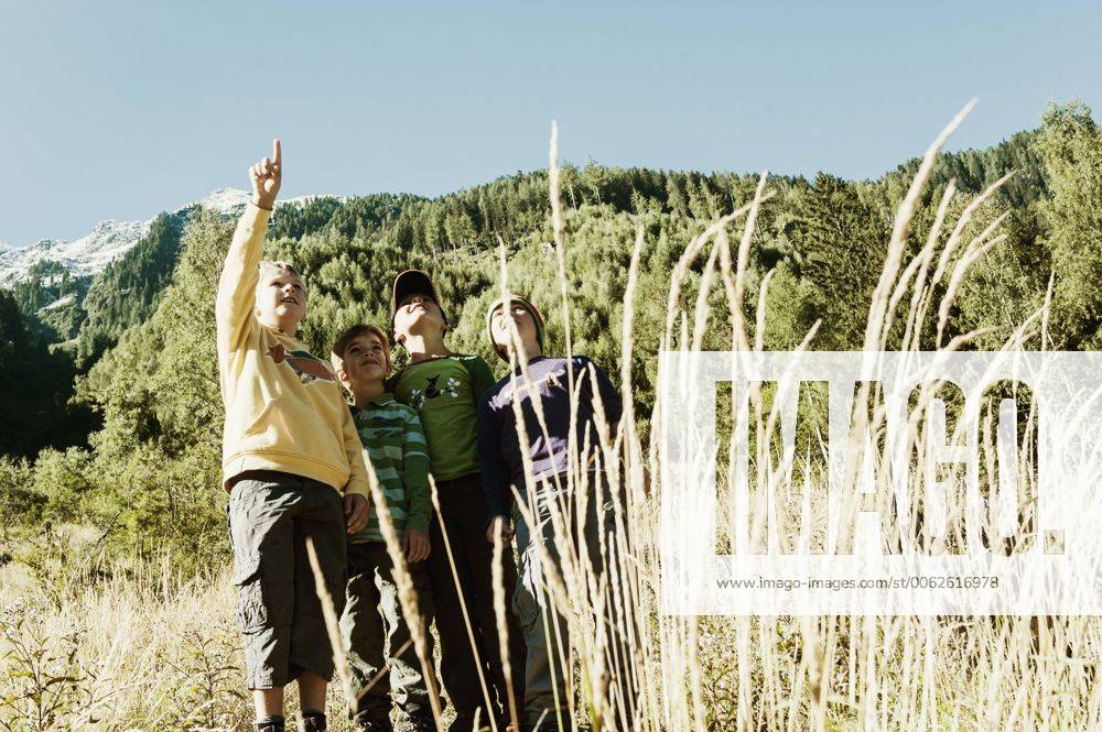 Four boys exploring the nature model released HHF004813