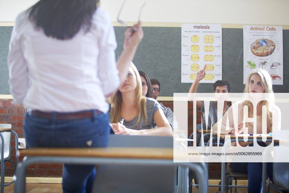 Student in classroom raising his hand model released Symbolfoto property released ZEF000684