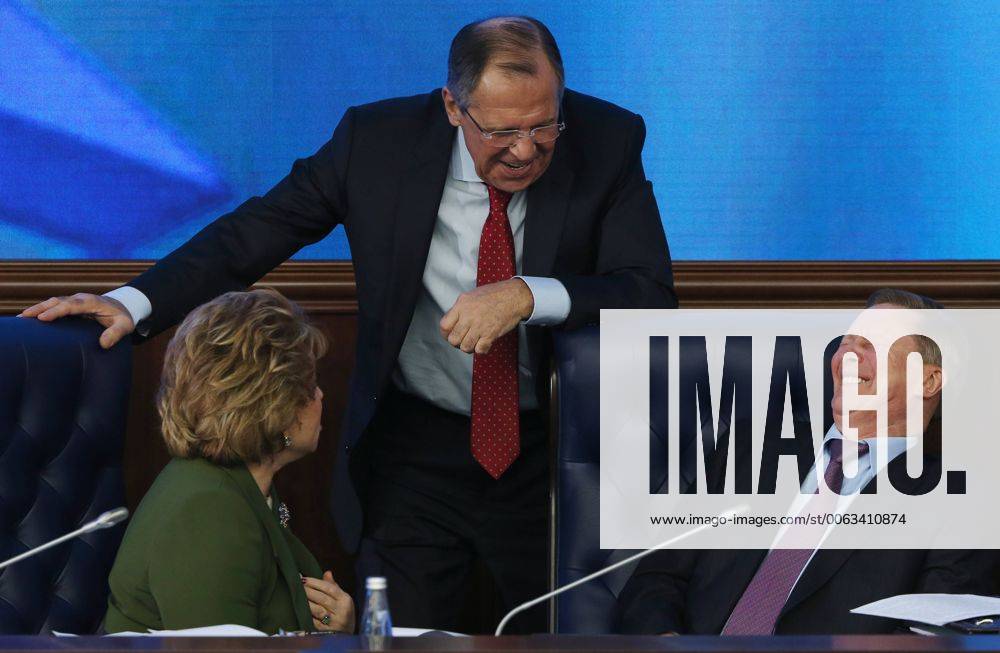 MOSCOW, RUSSIA. DECEMBER 19, 2014. Federation Council chairperson Valentina Matviyenko, Russia s foreign minister Sergei Lavrov and Kremlin s chief of staff Sergei Ivanov (L-R) at a meeting at the National Defense Control Center of the Russian Federation. Ilya Pitalev TASS RE1582E9