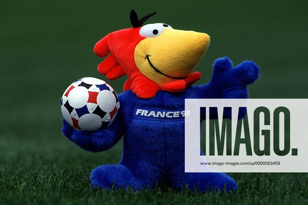 Das Maskottchen der Fußball-WM, Footix, ein gallischer Hahn Fußball WM Herren Länderspiel, Weltmeisterschaft in Frankreich, Nationalmannschaft 1998, Shooting, Fotoshooting Einzelbild