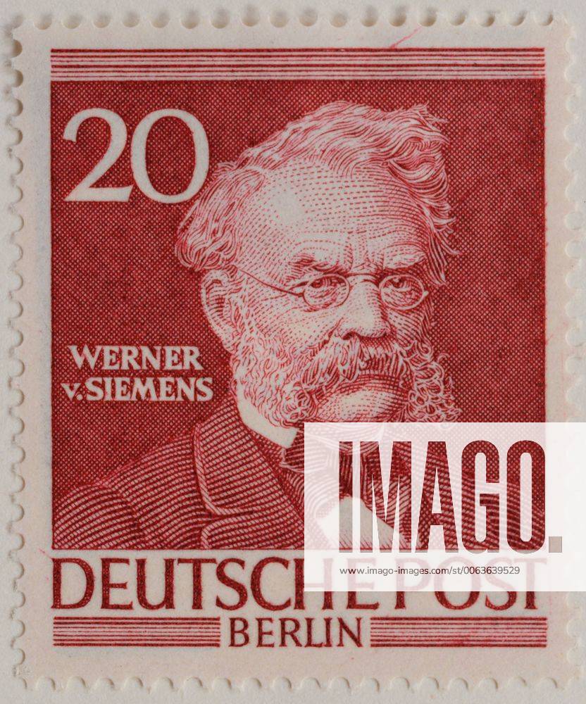 Werner von Siemens, deutscher Erfinder und Industrieller, Porträt, deutsche Briefmarke, Berlin, 1952 ibxjon04063596
