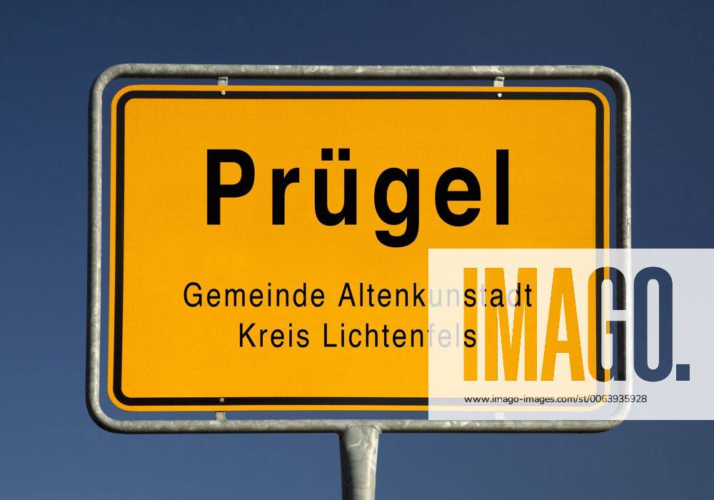 Ortseingangsschild von Pruegel, Ortsteil der Gemeinde Altenkunstadt, Landkreis Lichtenfels, Deutschland, Bayern, Landkreis Lichtenfels, Altenkunstadt Pruegel place name sign, Germany, Bavaria, Landkreis Lichtenfels, Altenkunstadt BLWS387203