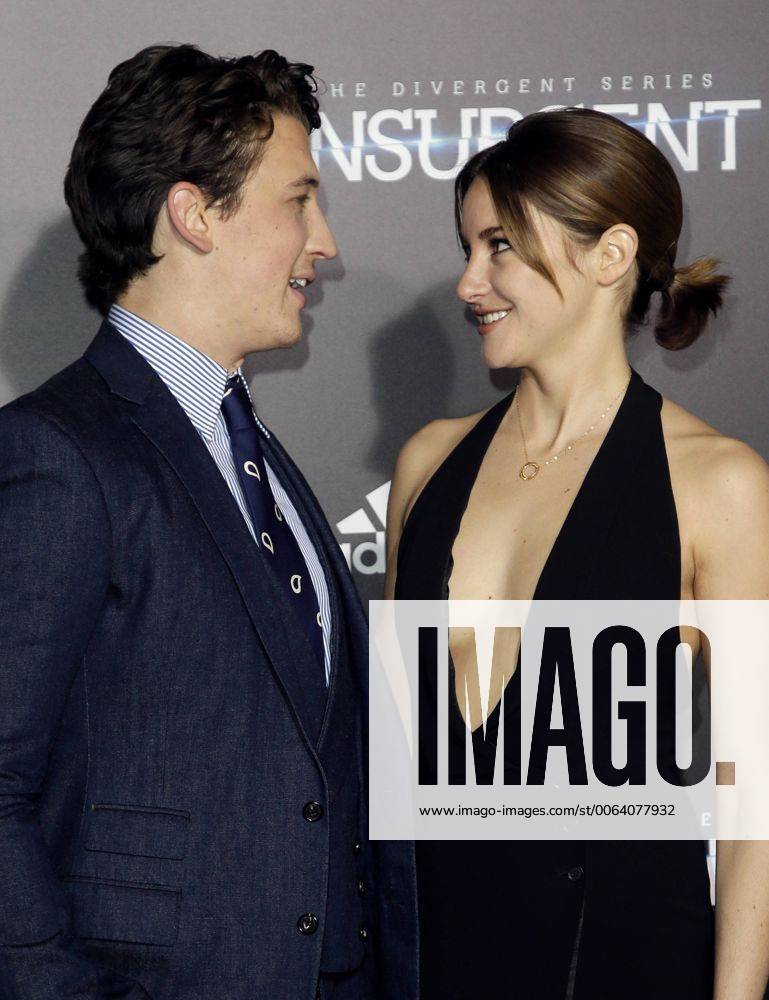 Shailene Woodley and Miles Teller arrive on the red carpet at The Divergent Series: Insurgent New York Premiere at the Ziegfeld Theatre in 3D in New York City on March 16, 2015. NYP20150316105 JOHNxANGELILLO