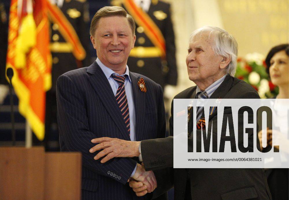 MOSCOW, RUSSIA. APRIL 24, 2015. Kremlin s chief of staff Sergei Ivanov (L) attends an exhibiton entitled Victory at the State Historical Museum. The exhibition marks the 70th anniversary of the Victory in World War II. Mikhail Japaridze TASS TS00109D