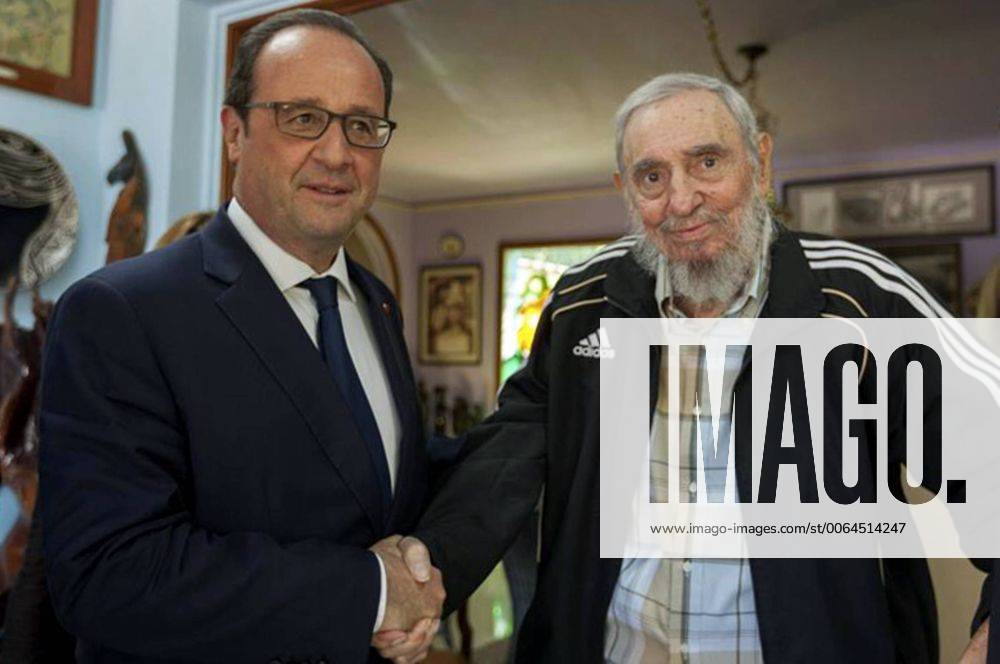 (150512) -- HAVANA, -- Image provided by Estudios Revolucion shows Fidel Castro (R), leader of the Cuban Revolution, meeting with French President Francois Hollande, in Havana, Cuba, on May 11, 2015. Visiting French President Francois Hollande and Cuban leader Raul Castro on Monday discussed ways to strengthen political and economic ties between their countries. Estudios Revolucion ) (rtg) (lrz) CUBA-HAVANA-FRANCE-POLITICS-CASTRO CUBADEBATE