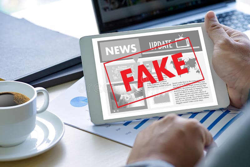 Fake news concept man reading news media technology on smartphone just Fake, Fake news concept man reading news media technology on smartphone just Fake