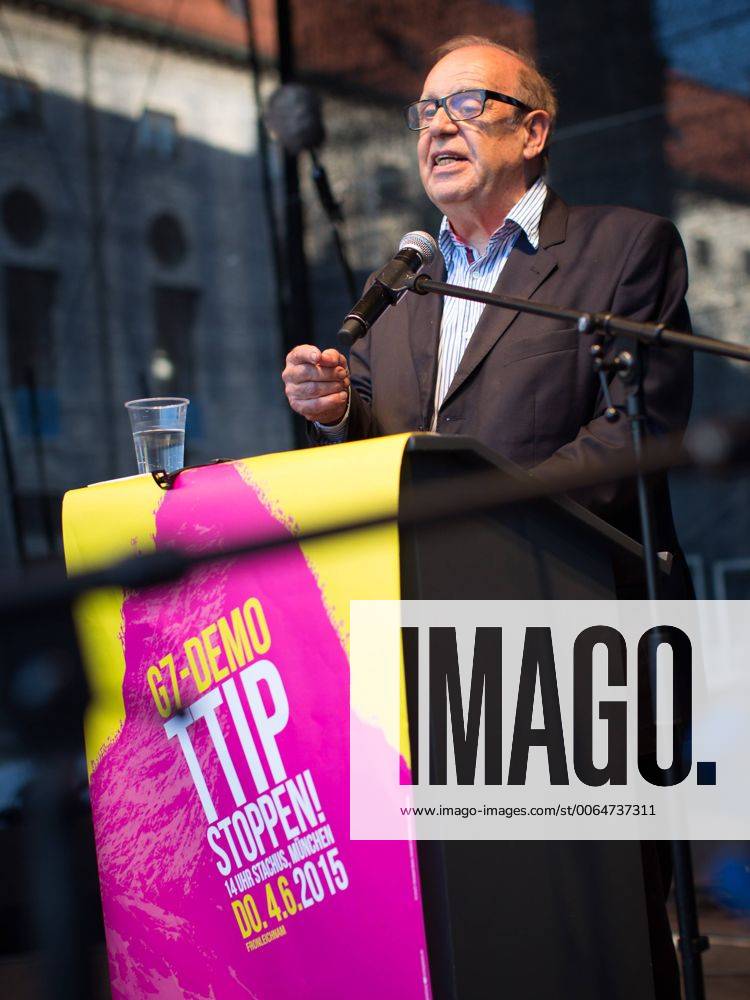 G7- Großdemo München Der schweizer Soziologe und Globalisierungskritiker Jean Ziegler spricht auf der Großdemonstration TTIP stoppen! Klima retten! Armut bekämpfen! gegen den G7-Gipfel in Elmau.