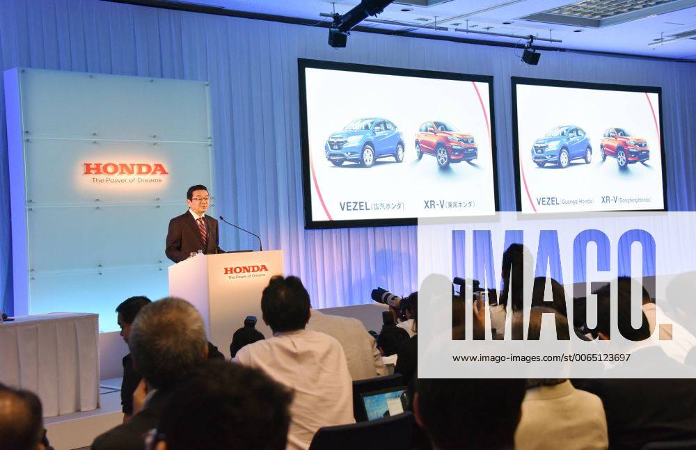 Tokyo, Japan - Takahiro Hachigo, new president and chief executive officer of Honda Motor Co., holds the first news conference after taking the helm of Japans leading automaker at its Tokyo head office on Monday, July 6, 2015. Hachigo, who joined Honda in 1982, was in charge of developing the first-generation of U.S.-built Odyssey minivan, which was launched in 1999 primarily for the U.S. market. (ayfa014700)