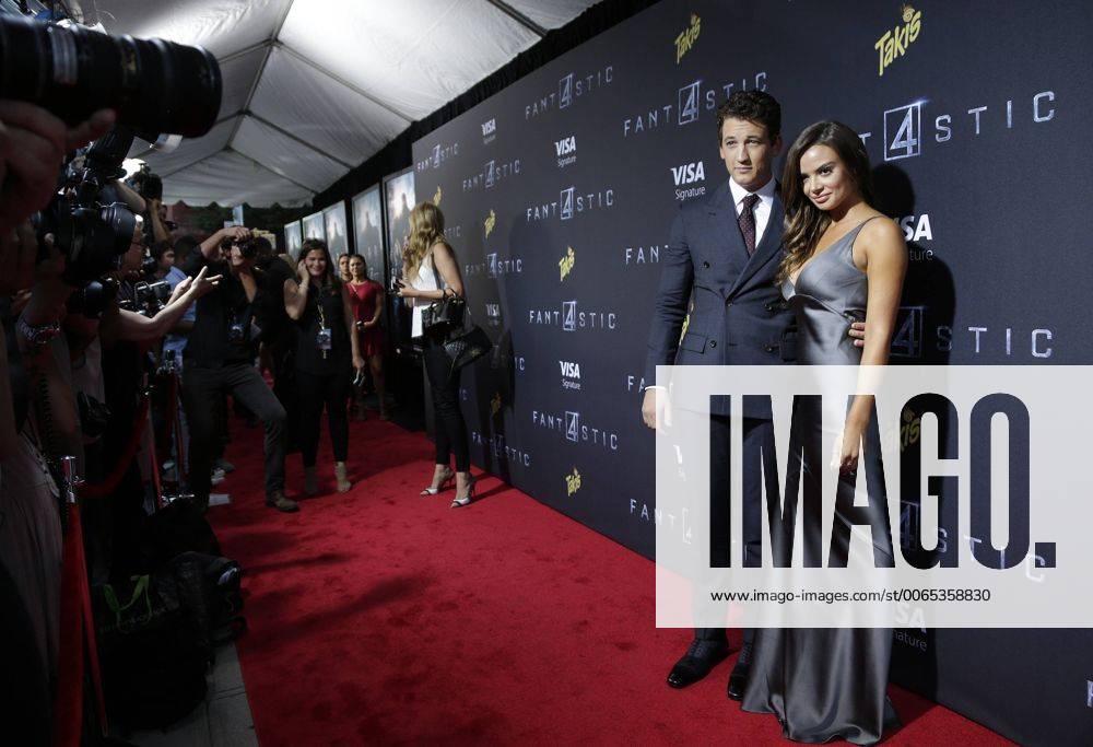 Keleigh Sperry and Miles Teller arrive on the red carpet at the Fantastic Four Premiere at Williamsburg Cinemas in New York City on August 4, 2015. NYP20150804139 JOHNxANGELILLO