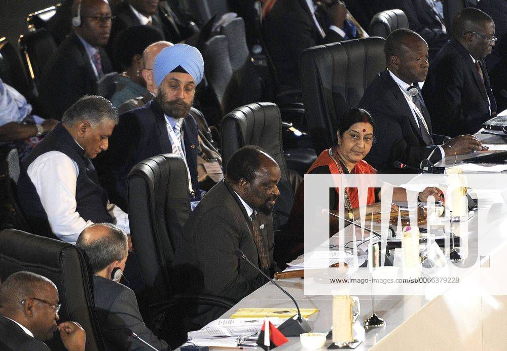 Minister of External Affairs Sushma Swaraj address the meeting of Foreign Ministers during the 3th India-Africa Forum Summit at Indira Gandhi Indoor Stadium on October 27, 2015 in New Delhi, India. India-Africa Forum Summit from October 26-29 will be the first under Prime Minister Narendra Modi and the biggest gathering of foreign dignitaries in India since 1983. (Photo by Sonu Mehta Hindustan Times ) Local Caption 3rd India-Africa Forum Summit 2015