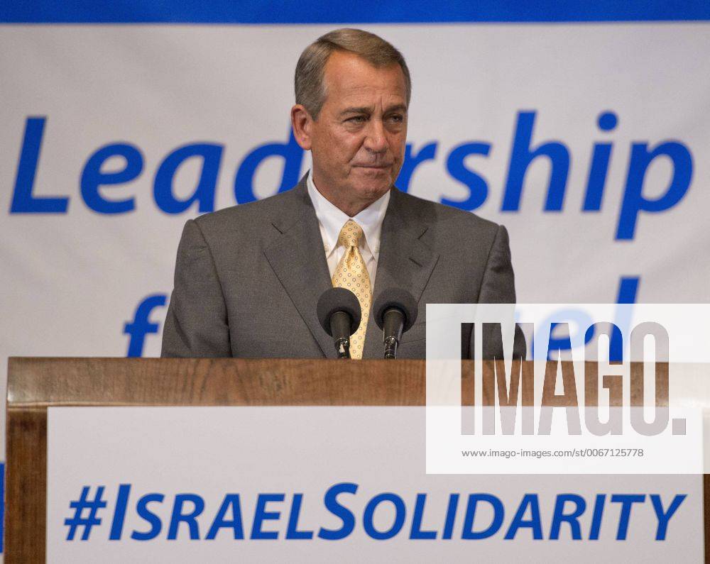 Washington, District Of Columbia, U.S - The Speaker of the United States House of Representatives John Boehner (Republican of Ohio) makes remarks before the ìNational Leadership Assembly for Israel,î convened by the Conference of Presidents of Major American Jewish Organizations in Washington, D.C. on Monday, July 28, 2014. The assembly attracted 600 Jewish leaders from around the country to let the people of Israel know that they are not alone, as they face the continuing onslaught of terrorist attacks, with missiles launched at civilian populations by Hamas and other terrorists in Gaza. - ZUMAp12