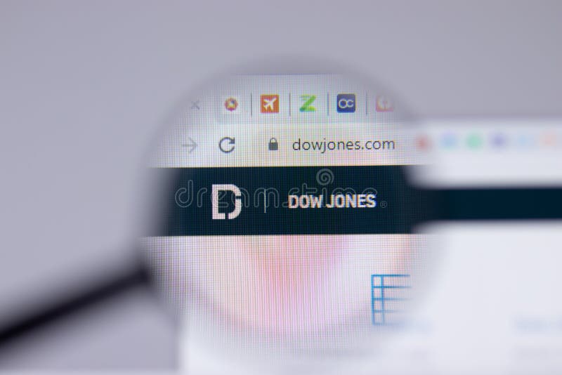 New York, USA - 26 April 2021: Dow jones logo close-up on website page, Illustrative Editorial, New York, USA - 26 April 2021: Dow jones logo close-up on website page, Illustrative Editorial.