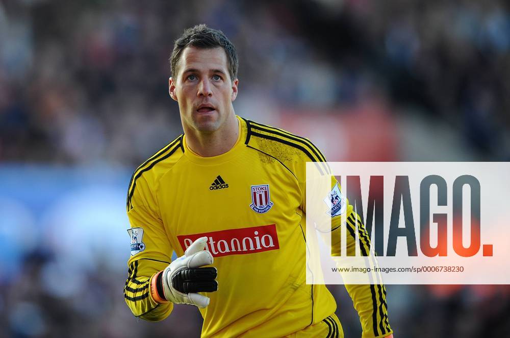 Football - Barclays Premiership - Stoke City (red) vs. Manchester United ManU (black): Thomas Sorensen of Stoke City in action at the Britannia Stadium, Stoke