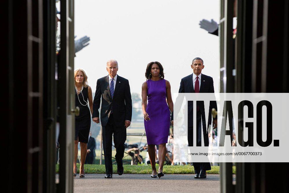 Sept. 11, 2013 - Washington, DC, United States of America - US President Barack Obama, First Lady Michelle Obama, Vice President Joe Biden and Dr. Jill Biden walk back to the Diplomatic Reception Room after joining staff on the South Lawn of the White House to observe a moment of silence to mark the 12th anniversary of the 9 11 attacks September 11, 2013 in Washington, DC. Washington United States of America - ZUMAp138