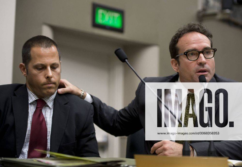 Aug. 13, 2013 - Sperm donor Jason Patric, right, places his hand on the shoulder of Daniel Carillho of Brazil who, like Patric was a sperm donor and is now fighting for the right to have a relationship with his biological child. Both men testified before the Assembly Committee on Judiciary at the state Capitol on Tuesday, August 13, 2013. - ZUMAs76