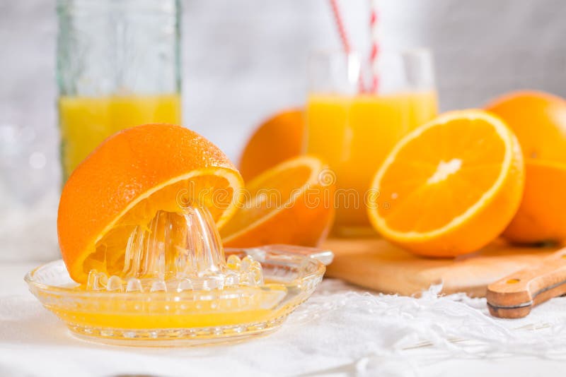 Freshly pressed juice with squeezer for healthy breakfast, Freshly pressed juice with squeezer for healthy breakfast.