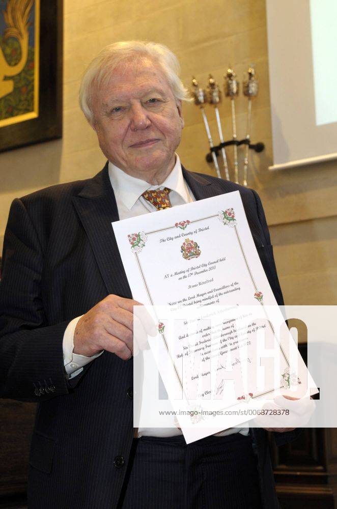 IMAGO ICONS: Sir David Attenborough Dec. 17, 2013 - Bristol, Bristol, UK - Bristol, UK. Bristol gives the cityâ??s highest honour to Sir David Attenborough at an extraordinary full council meeting on Tuesday, December 17. Sir David Attenborough is widely recognised as the worldâ??s greatest natural history programme maker. The decision to award the Freedom of the City follows a close association between Bristol, the BBCâ??s Natural History Unit (based in Bristol) and the renowned naturalist and film-maker. Freedom of the City will mean that Sir David Attenboroughâ??s name is added to the Roll of Honorary Freemen of the City. Sir David Attenboroughâ??s career as a naturalist and broadcaster has spanned nearly six decades and there are very few places on the globe he has not visited. 17 December 2013..Photo credit : Simon Chapman LNP - ZUMAl94_